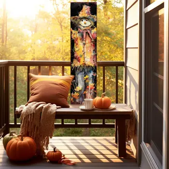 36" Black And Orange Scarecrow Solid Wood Porch Sign