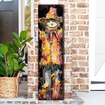 36" Black And Orange Scarecrow Solid Wood Porch Sign