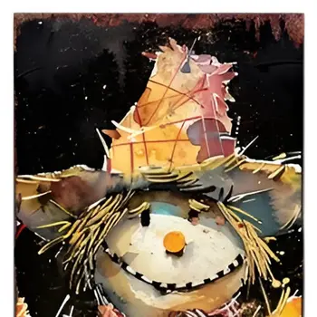 36" Black And Orange Scarecrow Solid Wood Porch Sign