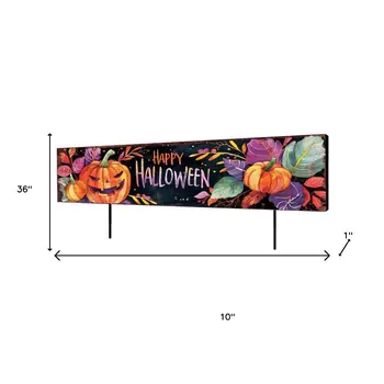 36" Black Orange And Purple Happy Halloween  Solid Wood Garden Stake