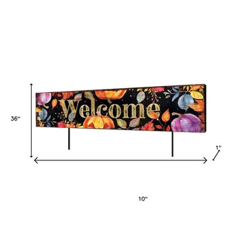 36" Black Orange And Purple Welcome Halloween Solid Wood Garden Stake