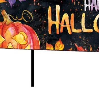 36" Black And Orange Happy Halloween Solid Wood Garden Stake
