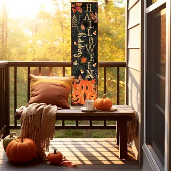 36" Black And Orange Halloween Jack-O-Lantern Solid Wood Porch Sign