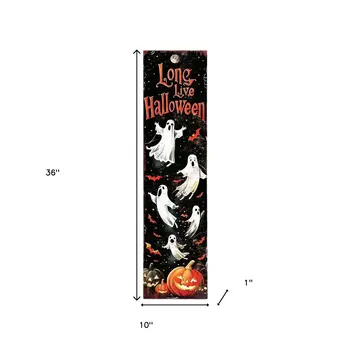 36" Black Orange And White Halloween Ghost Solid Wood Porch Sign