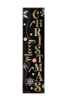 36" Black And Gold Merry Christmas Snowflakes Solid Wood Porch Sign