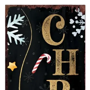 36" Black And Gold Merry Christmas Snowflakes Solid Wood Porch Sign
