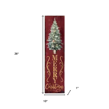 36" Red and Green Merry Christmas Christmas Tree Solid Wood Porch Sign