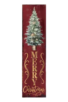 36" Red and Green Merry Christmas Christmas Tree Solid Wood Porch Sign