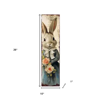 36" Off White And Blue Happy Easter Easter Bunny Solid Wood Porch Sign