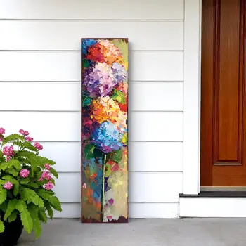 36" Blue Orange And Purple Hydrangeas Solid Wood Porch Sign