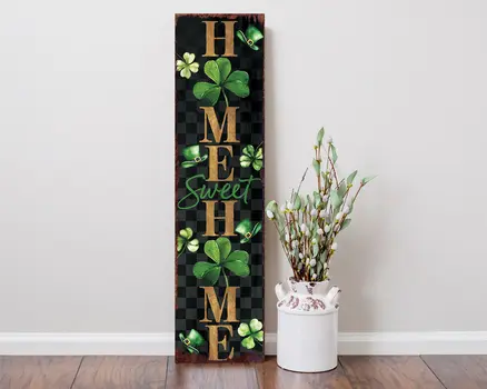 36" Black Gold And Green Home St Patrick's Day Solid Wood Porch Sign