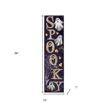 36" Black Gold And Orange Spooky Halloween Ghost Solid Wood Porch Sign