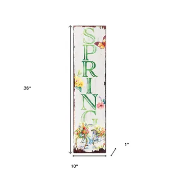 36" Green And White Spring Solid Wood Porch Sign