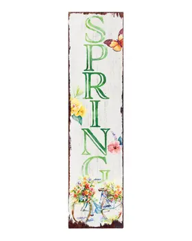 36" Green And White Spring Solid Wood Porch Sign