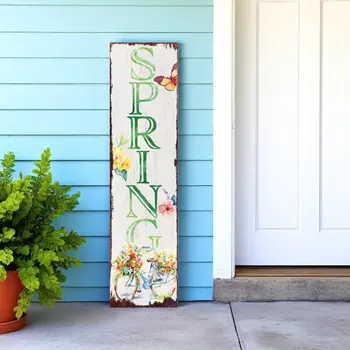 36" Green And White Spring Solid Wood Porch Sign