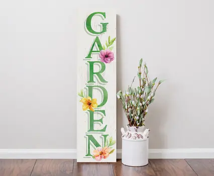 36" Green And White Garden Solid Wood Porch Sign