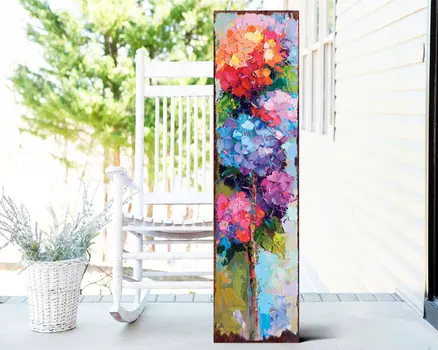 36" Blue Purple And Red Hydrangeas Solid Wood Porch Sign