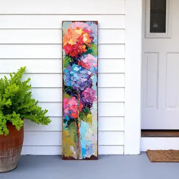 36" Blue Purple And Red Hydrangeas Solid Wood Porch Sign