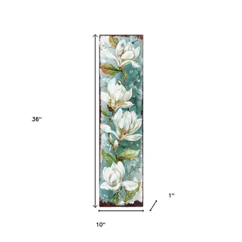 36" Blue Green And White Floral Bouquet Solid Wood Porch Sign