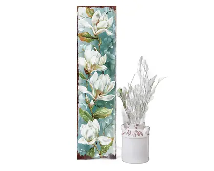 36" Blue Green And White Floral Bouquet Solid Wood Porch Sign