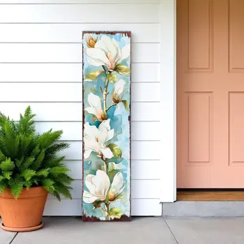 36" Blue Green And White Floral Bouquet Solid Wood Porch Sign