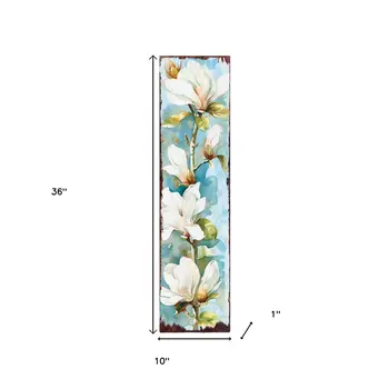 36" Blue Green And White Floral Bouquet Solid Wood Porch Sign