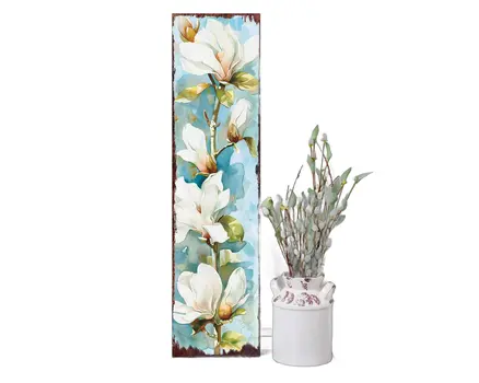 36" Blue Green And White Floral Bouquet Solid Wood Porch Sign