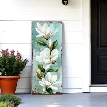36" Blue Green And White Solid Wood Magnolia Porch Sign