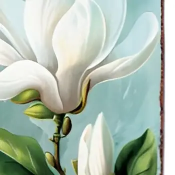36" Blue Green And White Magnolia Solid Wood Porch Sign