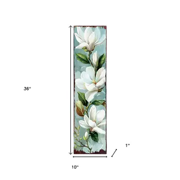 36" Blue Green And White Magnolia Solid Wood Porch Sign