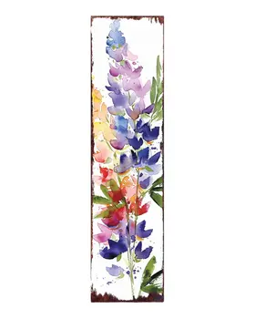 36" White Blue And Purple Watercolor Floral Solid Wood Porch Sign