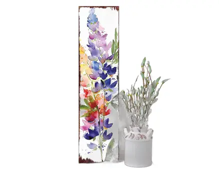 36" White Blue And Purple Watercolor Floral Solid Wood Porch Sign