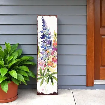 36" White Purple And Blue Watercolor Floral Solid Wood Porch Sign