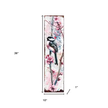 36" White and Pink Solid Wood Birds Porch Sign