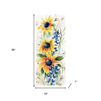 36" White Yellow And Blue Sunflowers Solid Wood Porch Sign