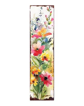 36" White Pink And Yellow Wildflowers Solid Wood Porch Sign