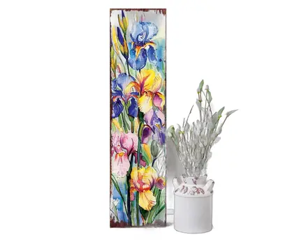 36" Purple Pink And Yellow Iris Solid Wood Porch Sign