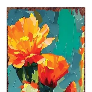 36" Blue Green And Orange Cactus Solid Wood Porch Sign