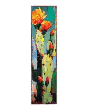 36" Blue Green And Orange Cactus Solid Wood Porch Sign