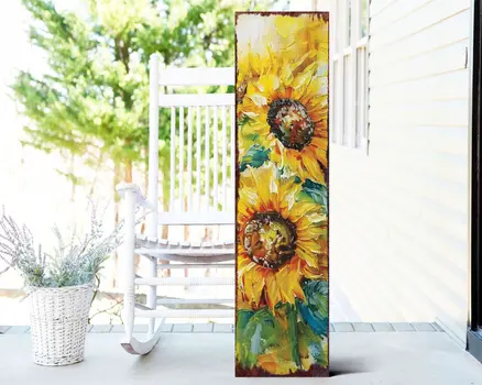 36"  Yellow Brown And Green Sunflowers Solid Wood Porch Sign
