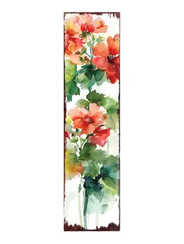 36" White Red And Green Geranium Solid Wood Porch Sign