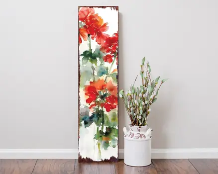 36" Green Red And White Geranium Solid Wood Porch Sign