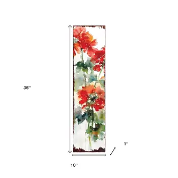 36" Green Red And White Geranium Solid Wood Porch Sign