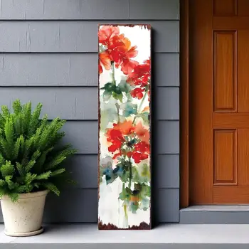 36" Green Red And White Geranium Solid Wood Porch Sign