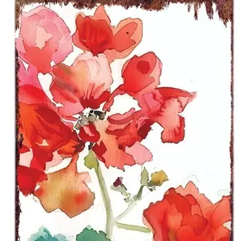 36" Green Red And White Geranium Solid Wood Porch Sign