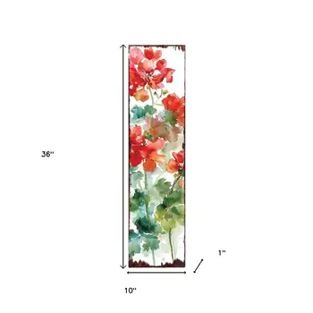 36" Green Red And White Geranium Solid Wood Porch Sign