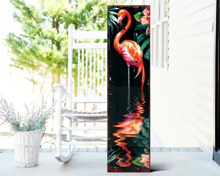 36" Black And Coral Solid Wood Flamingo Porch Sign