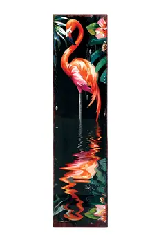 36" Black And Coral Solid Wood Flamingo Porch Sign