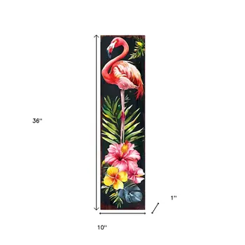 36" Black Pink And Coral Solid Wood Flamingo Porch Sign