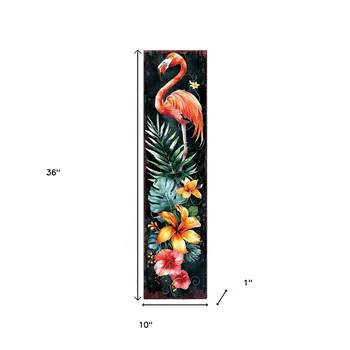 36" Black Coral And Green Solid Wood Flamingo Porch Sign